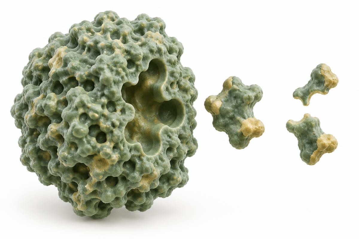 Conceptual enzyme active site with a matching substrate and smaller fragments