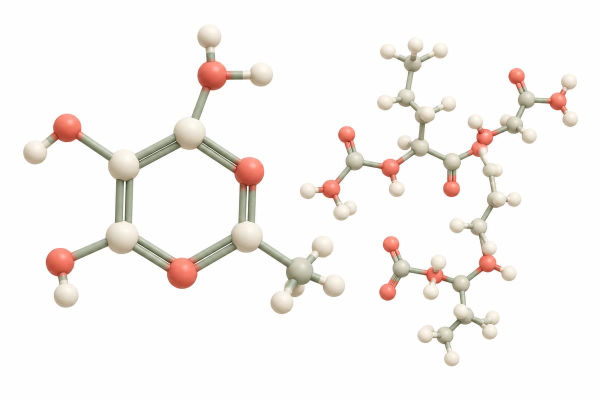 Conceptual molecular models illustrating vitamin and amino-acid metabolism