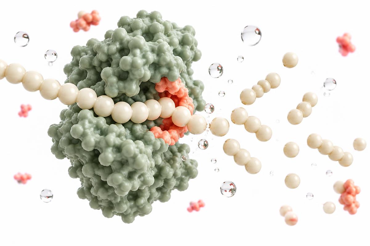 Conceptual enzyme splitting a molecular chain into smaller fragments