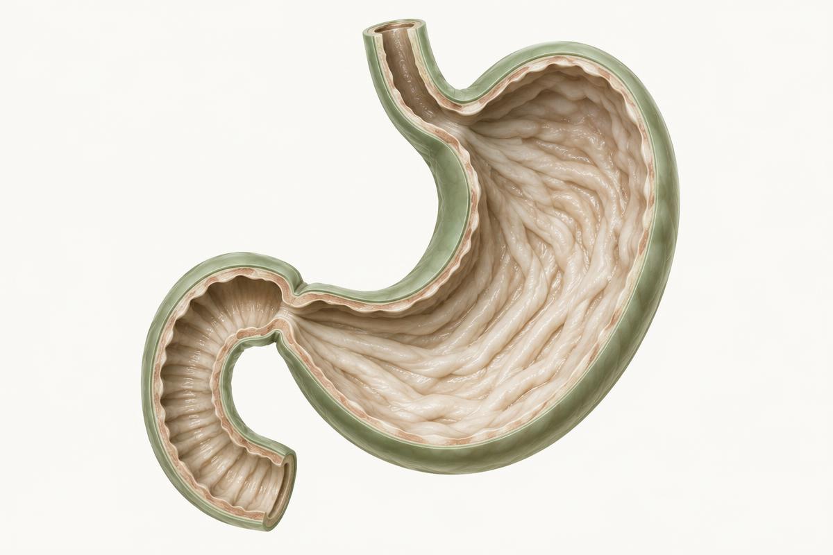 Scientific illustration of the stomach and its internal folds